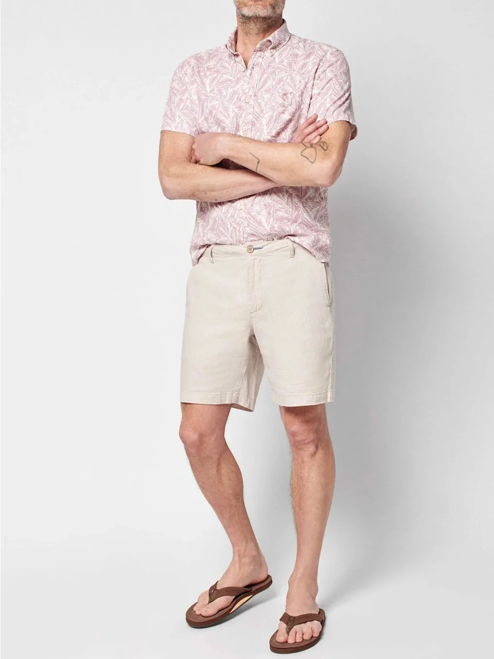 Faherty Light Beige Flat-Front Linen-Blend Shorts